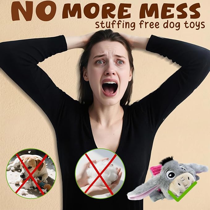 2 Pack No Stuffing Dog Squeaky Toys,Dog Chew with Crinkle and Squeaker,Cute Animal Plush to Keep Them Busy, Suitable for Large, Medium and Small Breeds (Donkey&Sloth