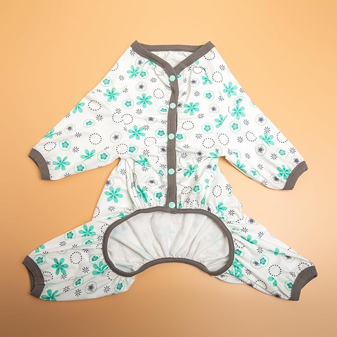 LovinPet Big Dog Onesie Shedding Suit, Pet Anxiety Relief Pj'S,Uv Protection Dogs Tshirt,Pet Clothes,Comfy Stretchy Fabric,Mint Floral Print,Large Dogs Pjs,Pullover Pitbull Clothes For All Seasons,3Xl