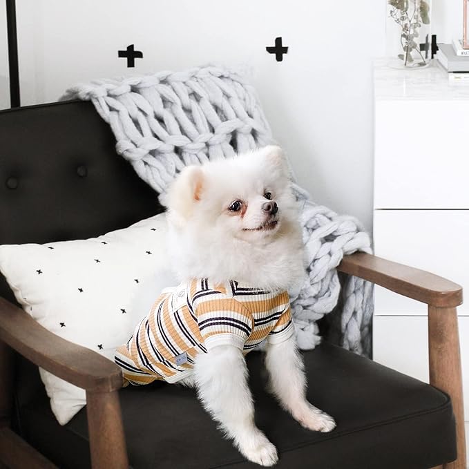 TONY HOBY Male Dog Pajamas, 4 Legged Dog Jumpsuit with Brown Stripe, Dogs Shirt for Small Medium Dogs (Brown, Boy, M)