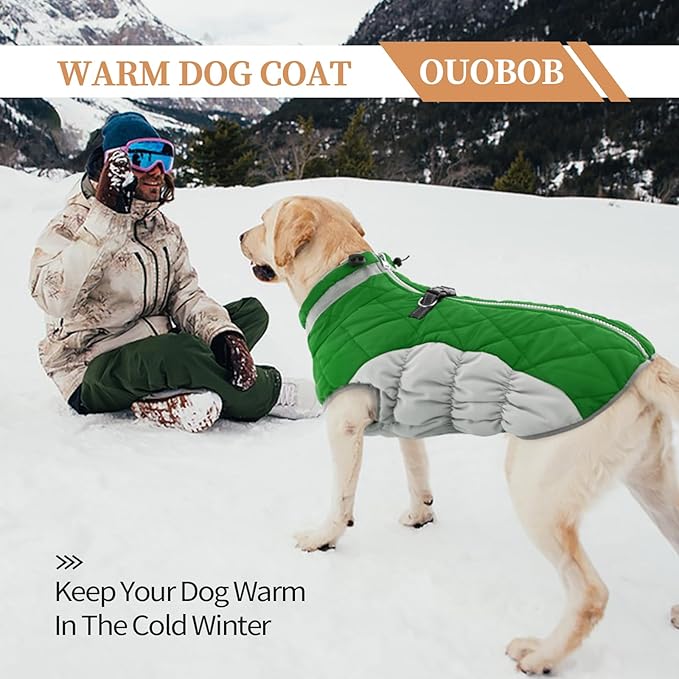 Dog Jackets for Medium Dogs,Medium Dog Coat,Warm Pet Winter Coat Zip Up Back,Waterproof Dogs Jacket with D-Ring,Pet Cold Weather Coats with Fleece Lined, Snowsuit Pug Boston Terrier,Green,M