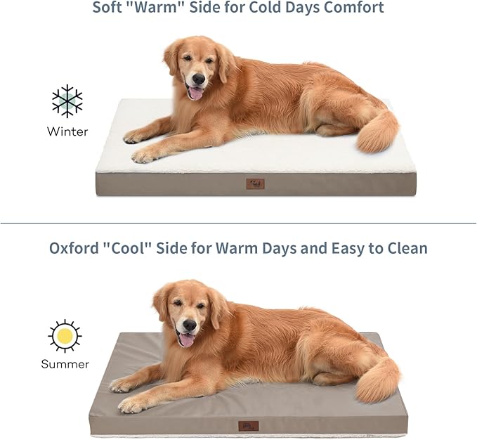 Orthopedic Dog Bed for Medium Dogs - Waterproof & Machine Washable with Egg Crate Foam, Removable Deluxe Plush Cover, 30x20 Inch, Khaki White