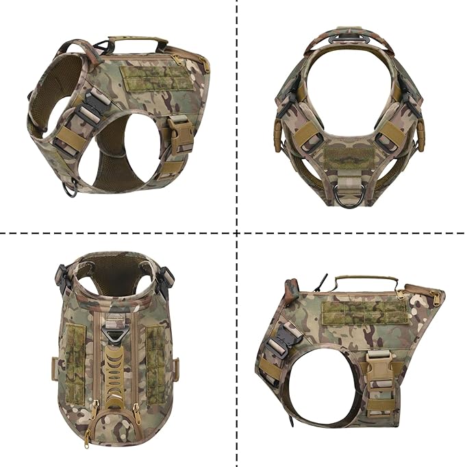 Tactical Dog Backpack Harness for Large Breed Original Design Metal Buckle Vest with Side Bags Pouches for Service Working Training (Camouflage(with 2 Pouches), M)