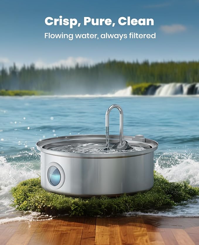 oneisall Dog Water Fountain, 7L/230oz/1.8G Quiet Dog Fountain Water Bowl, Stainless Steel Dog Water Fountain with Visual Water Level&Triple Filtration for Large Medium Small Breed Dogs Pets