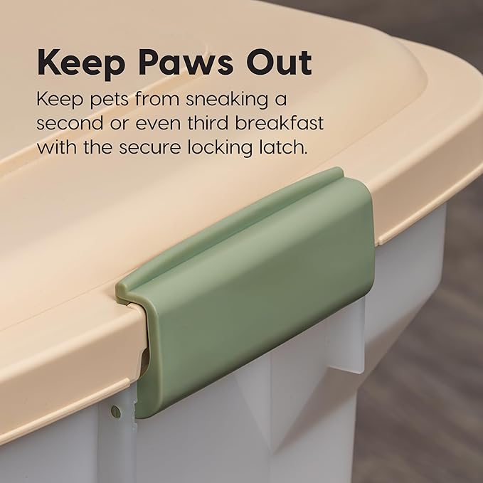 IRIS USA WeatherPro Airtight Dog Food Storage Container, Up to 22 lbs, Attachable Wheels, For Dog Cat Bird and Other Pet Food Storage Bin, Keep Fresh, Translucent Body, Clear/Almond