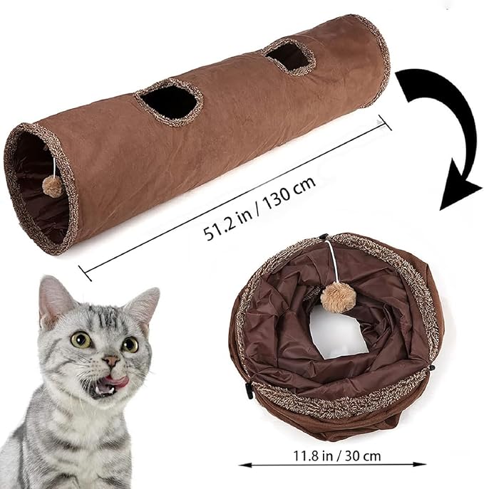 Cat Tunnel, Indoor Cat Toy, 49.2×11.4 Inch Foldable Large Tunnel, Exercise Cat Tunnel with Interactive Ball, Indoor and Outdoor Toys for Kittens, Puppies and Small Animals