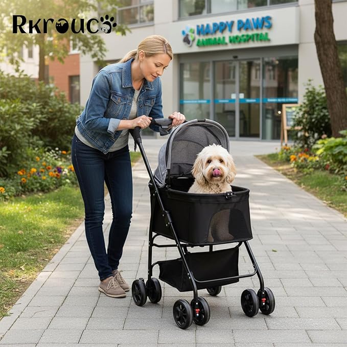 3 in 1 Dog Strollers 4 Wheels Folding Pet Stroller with Detachable Carrier Multifunction Portable Dogs Travel Carriers for Medium Small Puppy Kittens(Deep Black)