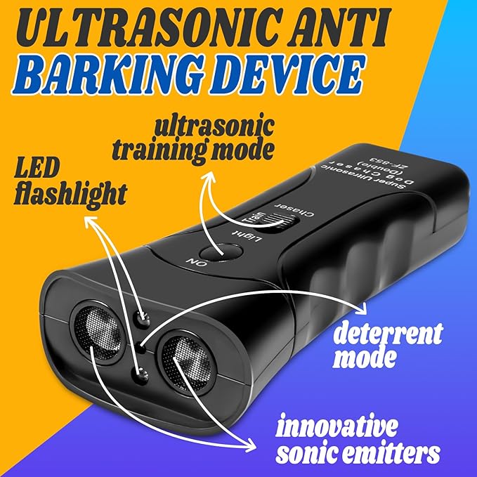 Anti Barking Device, Dog Barking Control Devices with 3 Modes & LED Light, Dual Sensor Ultrasonic Dog Bark Deterrent up to 33Ft, Dog Training Tools, Safe for Human & Dogs Portable Indoor & Outdoor