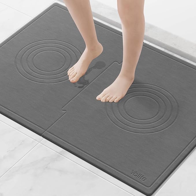 Yolife Extra Large Dog Water Bowl Mat, Fast Water Absorbing Stone Pet Feeding Mat for Messy Drinkers, Stone Drying Mat for Dogs Food and Water Bowls, Dog Cat Food Mats for Floors(31.5” x 19.7”, Grey)