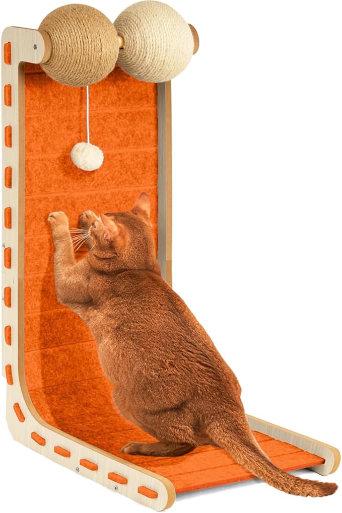 Cat Scratcher Felt Cat Scratch Pad for Cats with Sisal Balls Cat Scratching Board Large Scratchers for Indoor Adult Cat Scratching Furniture Protector Post Toy L Shape 28.4 Inch Orange