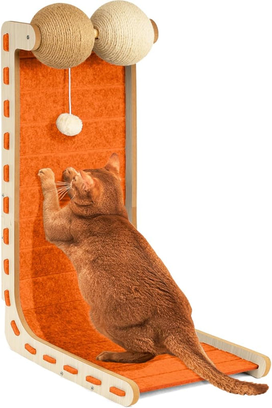 Cat Scratcher Felt Cat Scratch Pad for Cats with Sisal Balls Cat Scratching Board Large Scratchers for Indoor Adult Cat Scratching Furniture Protector Post Toy L Shape 28.4 Inch Orange