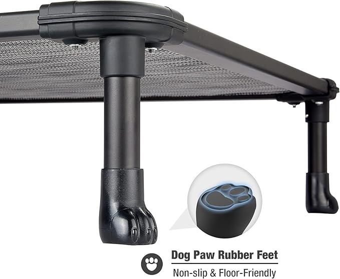 Veehoo Chew Proof Elevated Dog Bed - Cooling Raised Pet Cot - Rustless Aluminum Frame and Durable Textilene Mesh, Unique Designed No-Slip Feet for Indoor or Outdoor Use, Black Silver, Medium