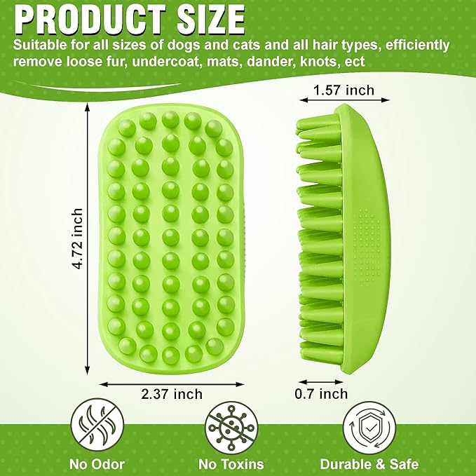 Dog Shampoo Brush & Dog Shower Brush, Upgraded Pet Grooming Bath Brush with Soft Silicone Bristles, Adjustable Handle Massage Comb for Long & Short Hair Dogs and Cats