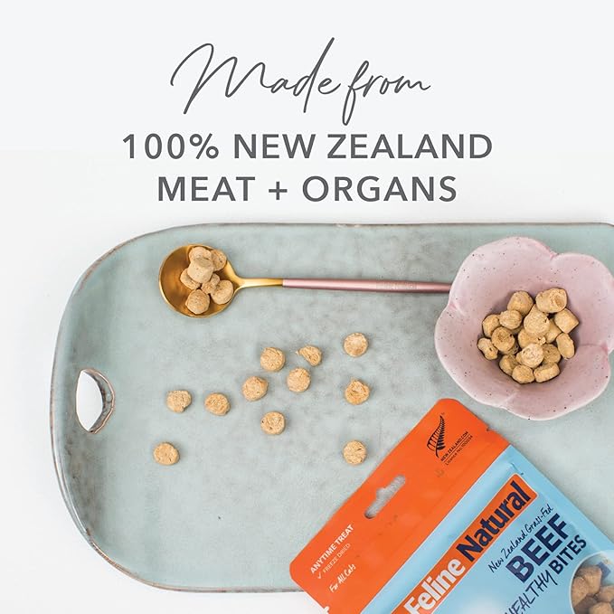 Feline Natural Freeze Dried Cat Treats – New Zealand Single-Source Protein Treats for Cats - Grain-Free Healthy Cat Snacks, Beef Bites, 1.76oz