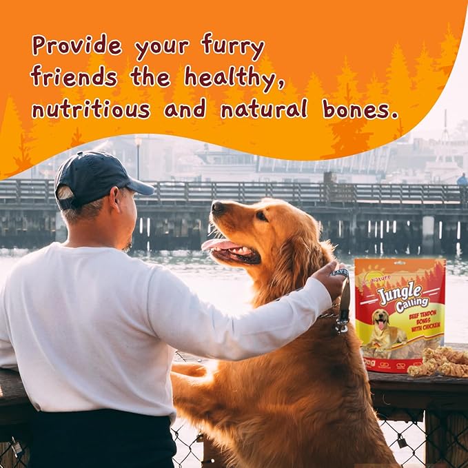 Jungle Calling Beef Tendons for Dogs, Chicken Wrapped Tendons Dog Chews Long Lasting Hip and Joint Supplement for Dogs with Glucosamine (Knotted Bone)