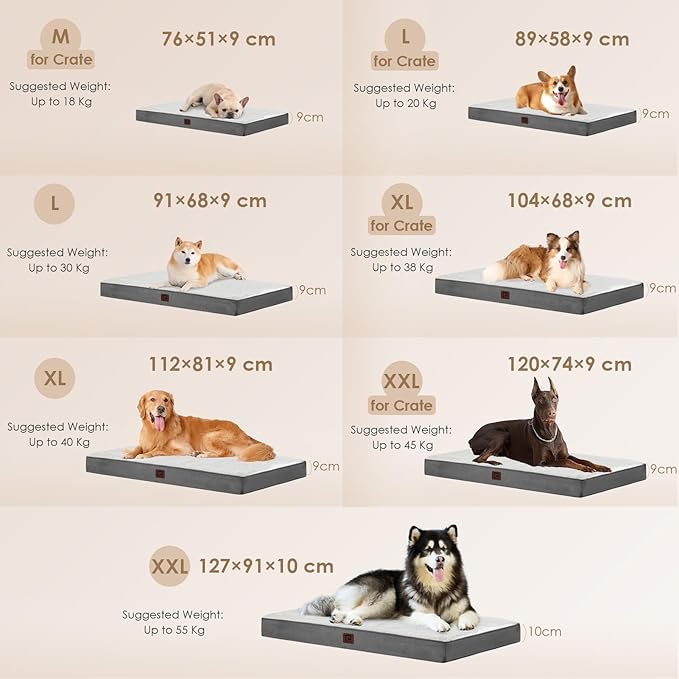 EHEYCIGA Orthopedic XL Dog Beds for Extra Large Dogs with Removable Washable Cover for Crate, Beige, 41x27