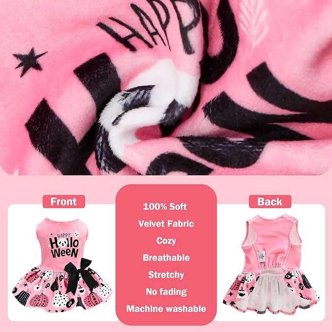 CuteBone Velvet Dog Dresses Halloween for Small Dogs, Stylish & Soft Fabric, Comfortable Fit for Everyday Wear, Perfect for Special Occasions NCVA15M-D