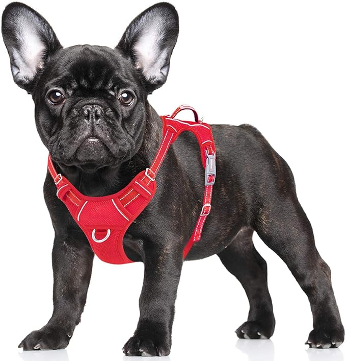 BARKBAY No Pull Dog Harness Large Reflective Dog Harness with Front Clip and Easy Control Handle for Walking Training Running with ID tag Pocket(Red,S)