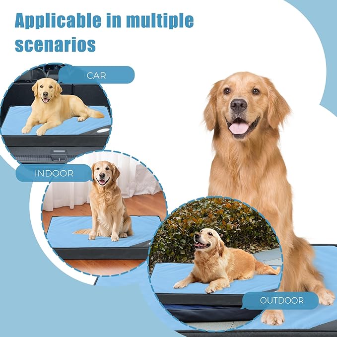 Orthopedic Outdoor Waterproof Dog Beds for Large Dogs, Washable Crate Bed with Egg Crate Foam Pet Bed Mat and Removable Oxford Fabric Cooling Cover Bed,41"x 29", Blue