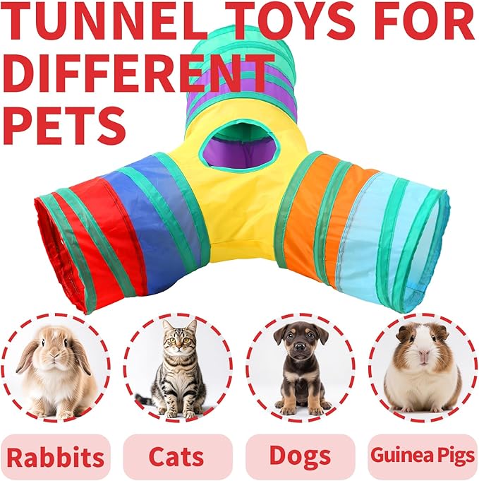 Pet Cat Tunnel, Y-3 Way Tunnels for Indoor Cats, Collapsible Pet Tunnel for Kitten, Puppy, Rabbit, 25cm-Wide Tunnels, Durable & Breathable, with Peek Hole Toy Ball