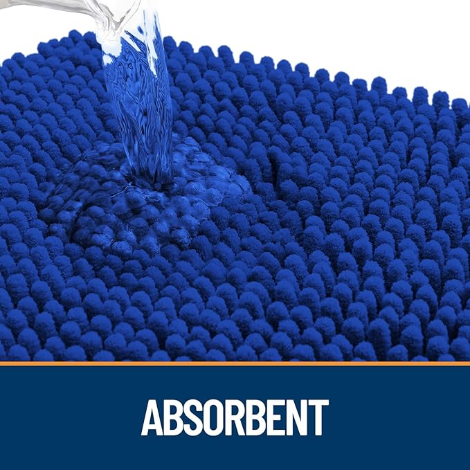 OLANLY Dog Door Mat for Muddy Paws 47x24, Absorbs Moisture and Dirt, Absorbent Non-Slip Washable Doormat, Quick Dry Chenille Mud Mat for Dogs, Entry Indoor Entryway Carpet for Inside Floor, Royal Blue