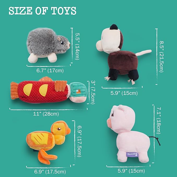 Funny Pixel Style Squeaky Dog Toys, 5 Packs Crinkle Plush Stuffed Dog Chew Toy for Small Medium Large Breeds, Unique Puppy Teething Pet Supplies