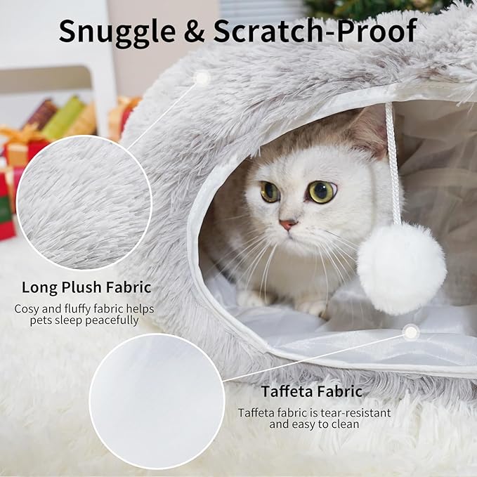 Cat Tunnels for Indoor Cats, Cat Tunnel Bed with Washable Cushion, Collapsible Cat Donut Tunnel for Medium & Large Cat, Peekaboo Cave Toy, Tie-dye Gray