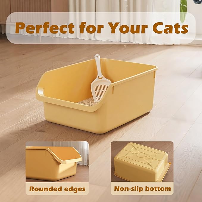 Large Cat Litter Box with High Sides,Cat Boxes for Indoor Cats,Cat Litter Pan for Kitty,Litter Box with Low Entry,Anti-Splashing,Easy to Clean (Pink)