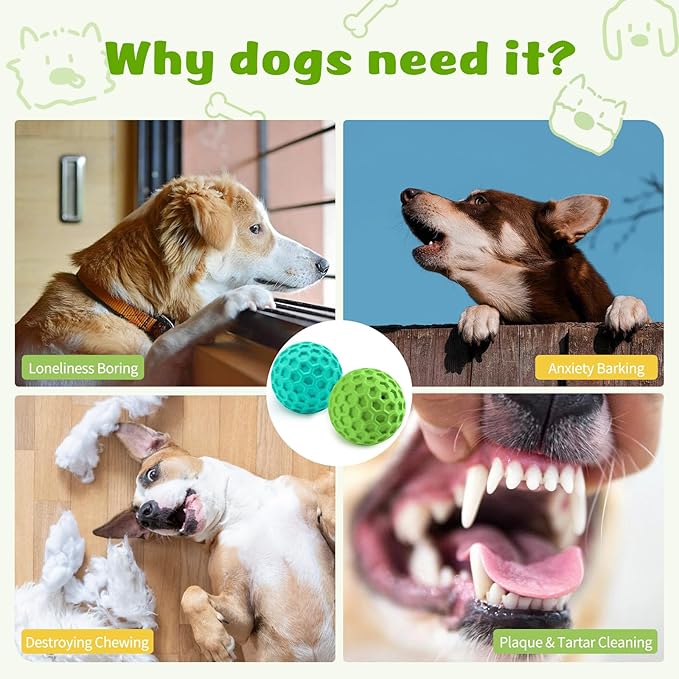 HIPPIH Indestructible Squeaky Dog Toys, Interactive Dog Balls 2 Pack, Dog Chew Toys for Aggressive Chewers, Natural Rubber Puppy Toys for Large/Medium Dogs, Tough Puppy Teething Toys, Relieve Anxiety