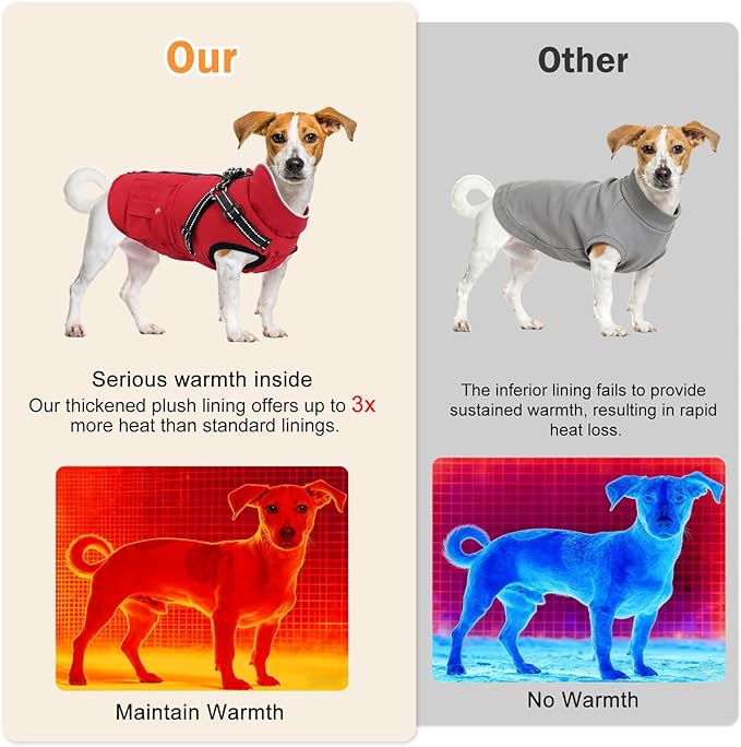 Dog Winter Coat with Harness Built-in | Waterproof Dog Jacket with Zipper & Fleece Lining | Reflective Cold Weather Coat for Small Medium Large Dogs