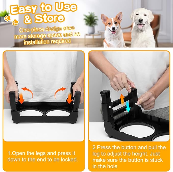 COMESOON Elevated Dog Bowls for Small Medium Dogs, 3 Height Adjustable Raised Stand with 2 Thick 6" Stainless Steel Food Bowls, Non-Slip Feeder Adjusts to 2.75", 6", 7.5", Black