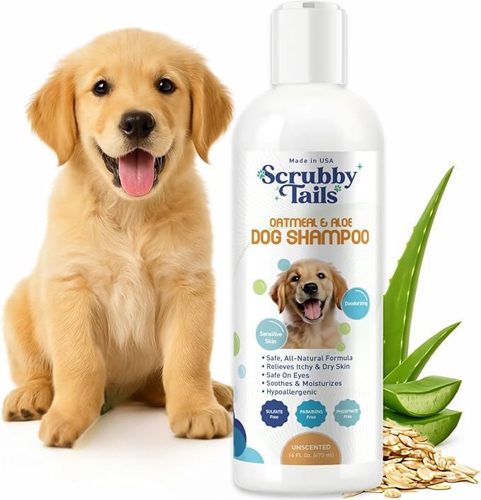 Organic Dog Shampoo - Puppy Oatmeal Shampoo for Itchy Skin Relief - Hypoallergenic for Sensitive Skin,for Dogs of All Ages,Deodorizes Smelly Dogs,Tearless,Made in USA, 16oz (Unscented)