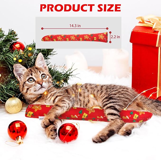 EXPAWLORER Christmas Cat Toys, 4pcs Xmas Soft Pillow Catnip Toys with Bells Inside, Interactive Bite Resistant Fish Shape Kicker Toys for Indoor Kitten Playing