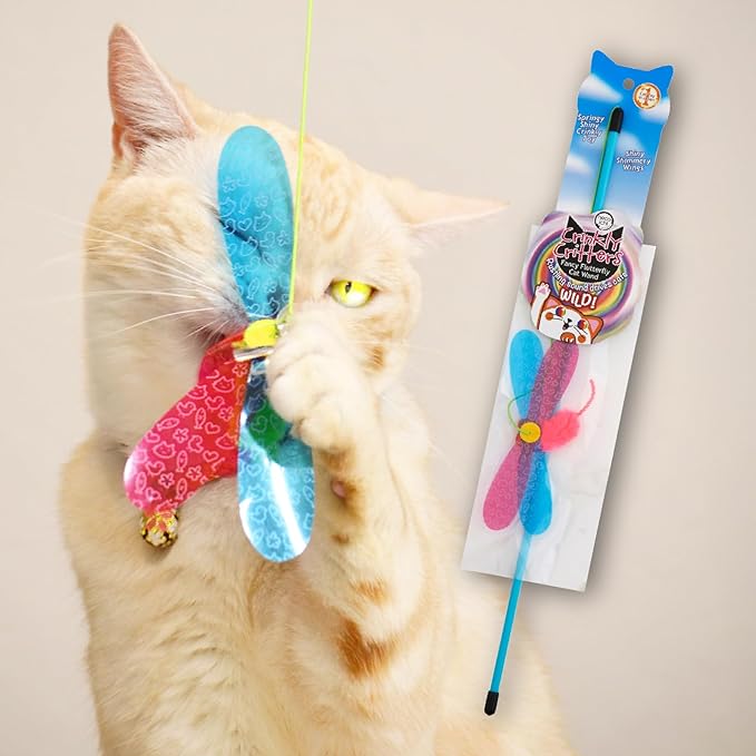 NECOICHI Crinkly Critters Cat Feather Teaser Interactive Wand Toy No.1 Selling Cat Toy in Japan