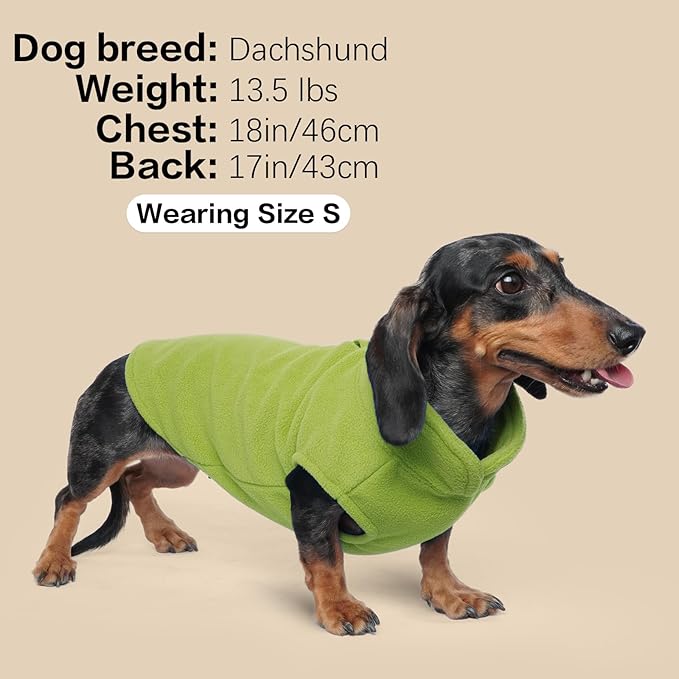 FUAMEY Dog Fleece Vest for Small Dogs,Warm Stretchy Dog Sweatshirts Pullover with Leash Hole Dogs Sweater Soft Pet Turtleneck Cozy Pet Vest Lightweight Sleeveless Green XXS