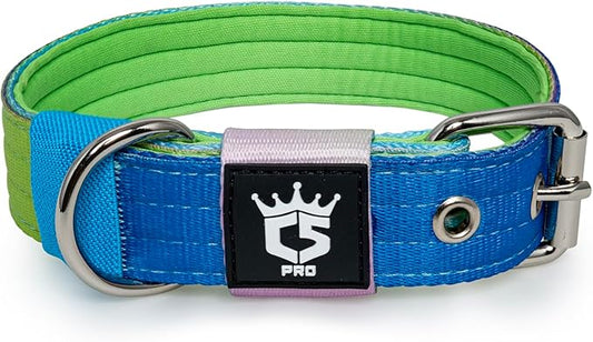 TSPRO Tactical Dog Collar 1.25 Inch Wide Thick Dog Collars with Heavy Duty Metal Buckle, Durable, Strong, Adjustable for Small Dogs (Rainbow S)