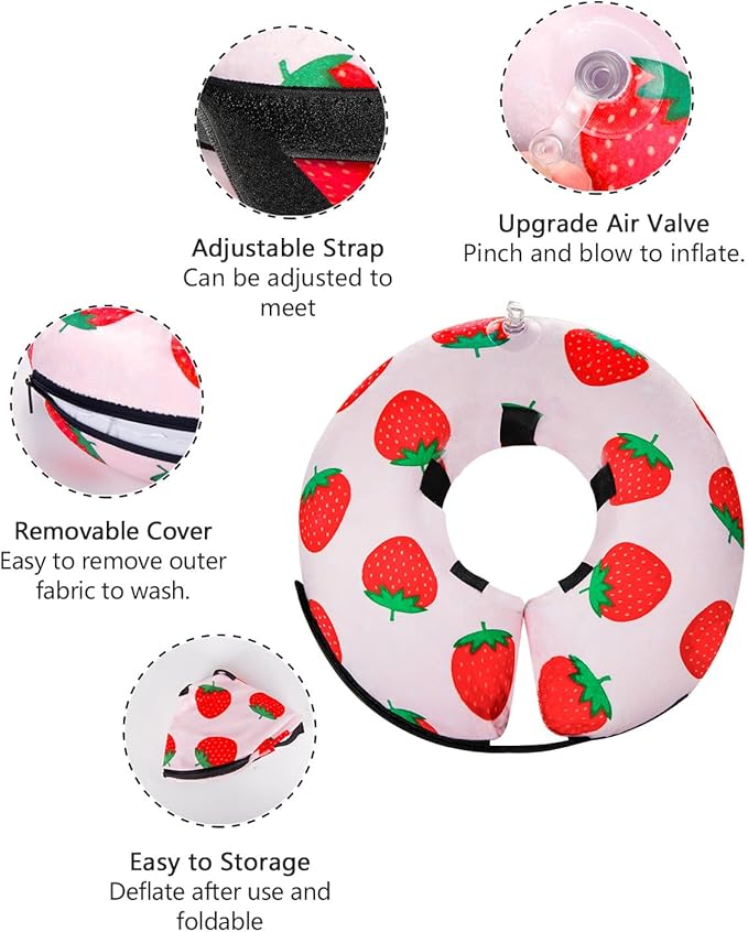 MIDOG Inflatable Dog Cone Alternative for After Surgery - Soft Protective Donut Collar Prevents Licking, Comfortable Recovery E-Collar Alternative for Small Medium Large Dogs (Strawberry,XS)