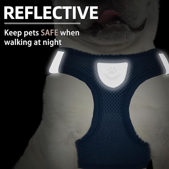 PUPTECK Adjustable Dog Harness Collar and Leash Set Step in No Pull Pet Harness for Small Medium Dogs Puppy and Cats Outdoor Walking Running, Soft Mesh Padded Reflective Vest Harnesses