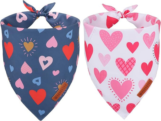 ADOGGYGO Valentine Dog Bandana, Colorful Heart Pet Scarf, Multi Size Offered, White Blue Valentine Heart Bandanas for Large and Extra Large Dogs (X-Large)