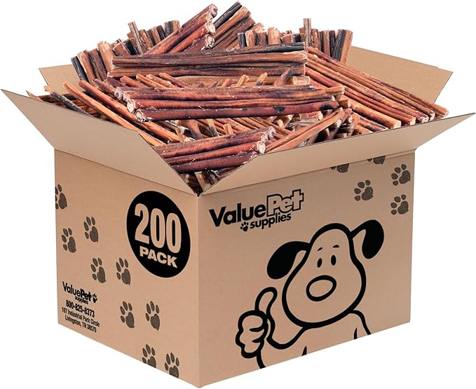 ValueBull Bully Sticks for Dogs, Medium 12 Inch, 200 Count Bulk Pack - All Natural, Grass Fed, Single Ingredient, Long Lasting Dog Treats