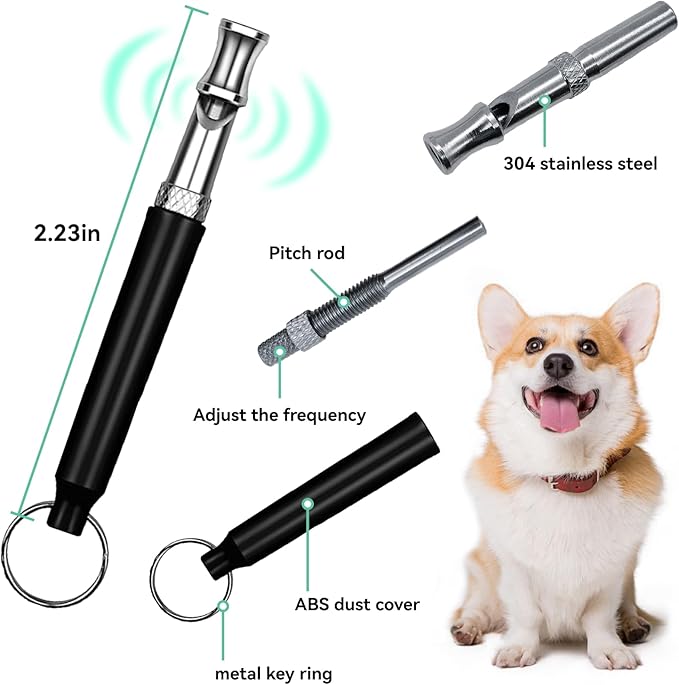 Dog Training Whistle with Adjustable Tone, Neck Strap and Lanyard, for Outdoor Recall Training, All Breeds