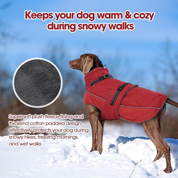 QBLEEV Warm Dog Jacket - Reflective, Adjustable Winter Coat with Turtleneck for Cold Weather, Waterproof Fleece Snowsuit for Small, Medium, Large Dogs
