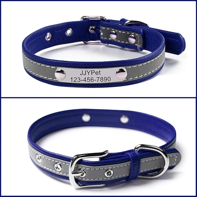 Personalized Reflective Cat Collars with Name Tag and Plated,Engraved Custom Cat Collar with Name and Phone,Kitten Collar with Safety Buckle Adjustable for Cats and Kitten(Blue)