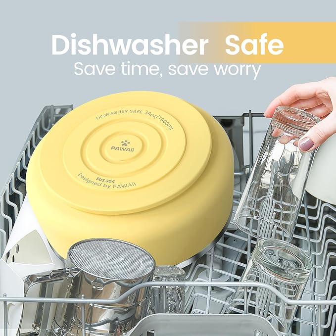 Pawaii Stainless Steel Dog Bowl with Non-Slip Rubber Base & Double Wall Insulation - Durable Design | Includes ID Tag | Dishwasher Safe Food & Water Bowl for All Dogs (34oz)