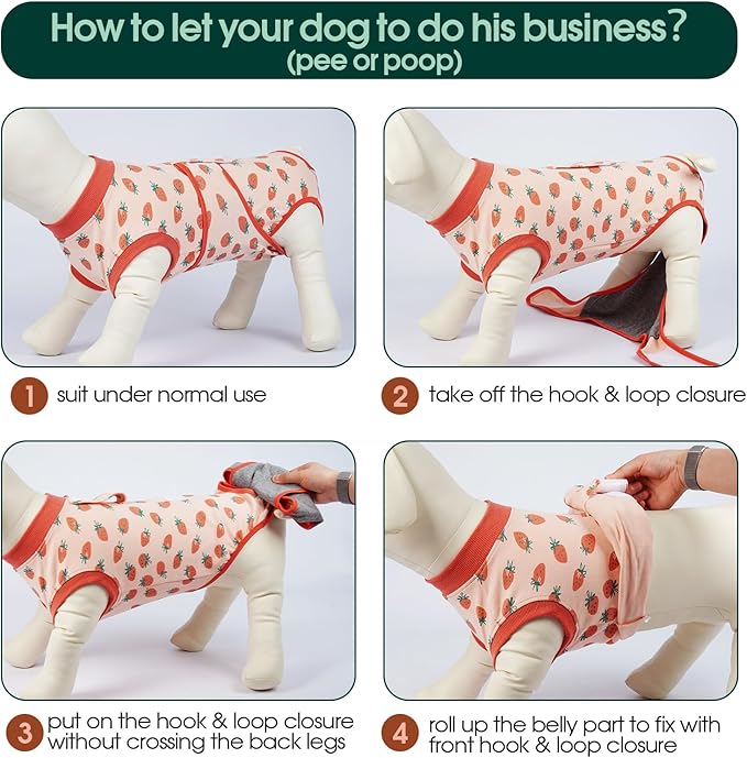 Kuoser Dog Recovery Suit for Female Male Dogs, Post-Surgery Bodysuit for Spay Neuter, Dog Onesie After Surgery, Anti-Licking Pet Surgical Recovery Suit, PinkStrawberry XL