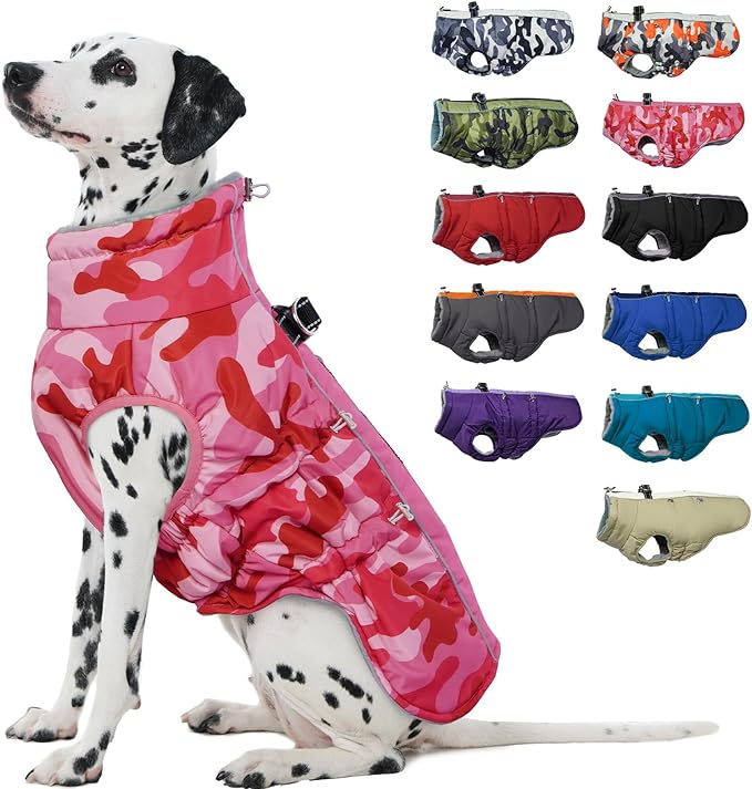 Dog Coat Winter Warm Dog Jackets for Medium Dogs Reflective Snowsuit with Harness Fleece Dogs Snow Jacket Vest Waterproof Pet Clothes for Cold Weather