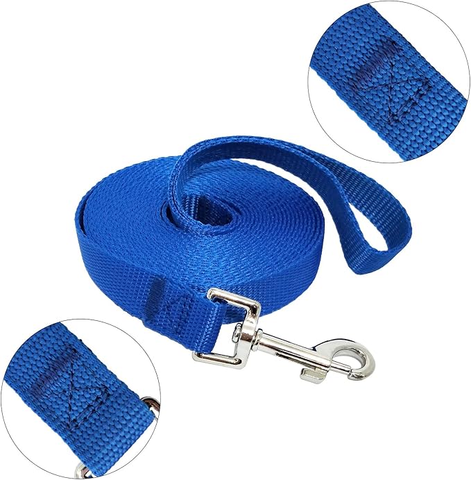 Nylon Training Dog Leash for Small Medium Large Dogs, 15ft 20ft 30ft 50ft Long Leash Dog/Puppy Lead for Obedience Recall Training, Camping (15ft, Blue)