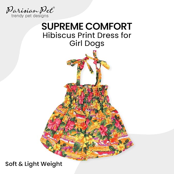 Parisian Pet Hawaiian Dog Dress - Floral Beach Outfit - Breathable Summer Clothes - Pull-Up Straps - Medium Dog Girl Dress