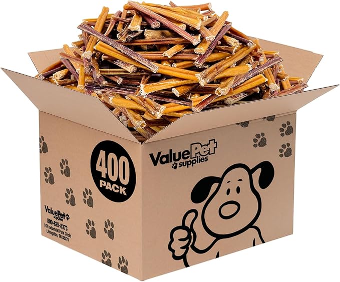 ValueBull Bully Sticks for Small Dogs, Extra Thin 6 Inch, 400 Count Wholesale Pack - All Natural, Grass Fed, Single Ingredient, Long Lasting Dog Treats