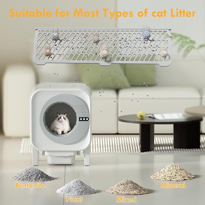 Self Cleaning Litter Box - Large Capacity Automatic Cat Litter Box for Multiple Cats |Smart App Control,Dual Safety Protection Robot,Odor Eliminator, 2 Roll of Garbage Bags,Silver