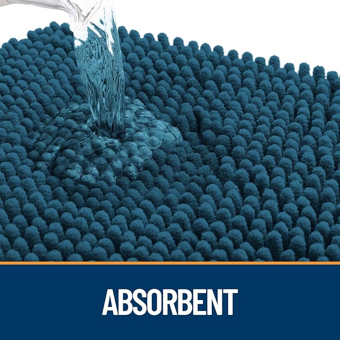 OLANLY Dog Door Mat for Muddy Paws 48x30, Paw Print Design, Absorbs Moisture and Dirt, Absorbent Non-Slip Washable Doormat, Quick Dry Chenille Mud Mat, Entry Indoor Entryway Carpet, Atlantic Blue